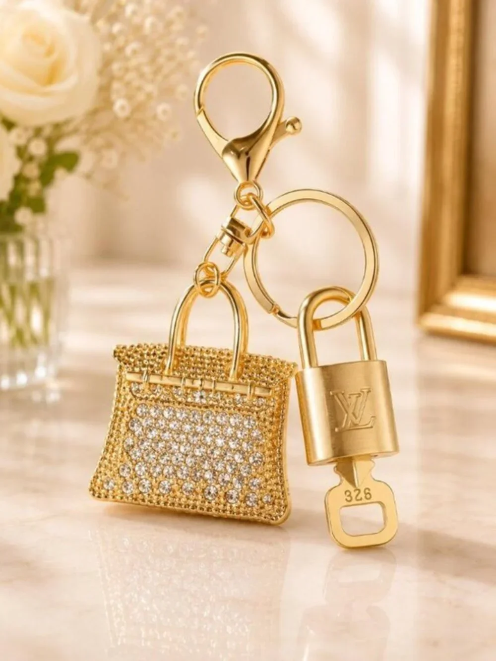 Louis Vuitton Gold Padlock 🔒 Key Set Authentic LV w/ Unbranded Bag Keychain